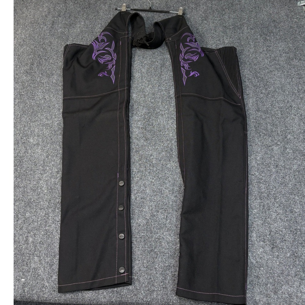 Nexgen Motorcycle Chaps Womens XL Black Purple Tribal Embroidered Textile Gear